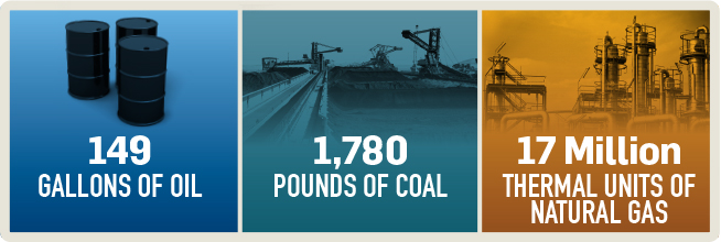 149 Gallons of oil, 1780 Pounds of coal, and 17 Million thermal units of natural gas